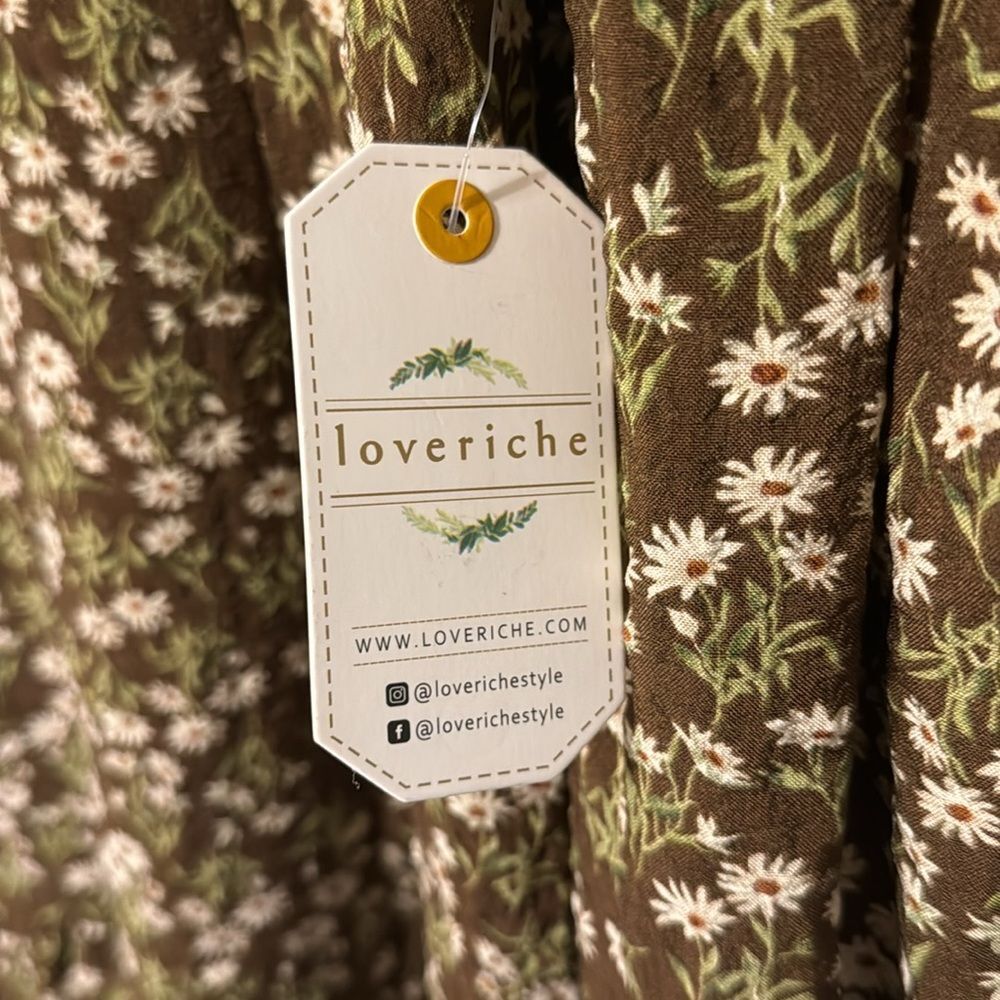NWT Love Riche Long Sleeve V Neck Floral Dress Ruffle Neutral Women's Medium - Picture 7 of 12